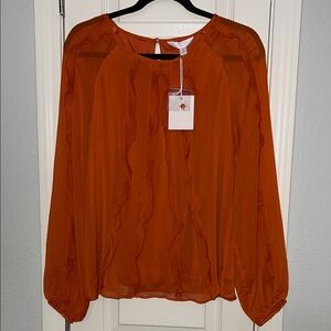 LC Lauren Conrad Burnt Orange Ruffle Blouse
